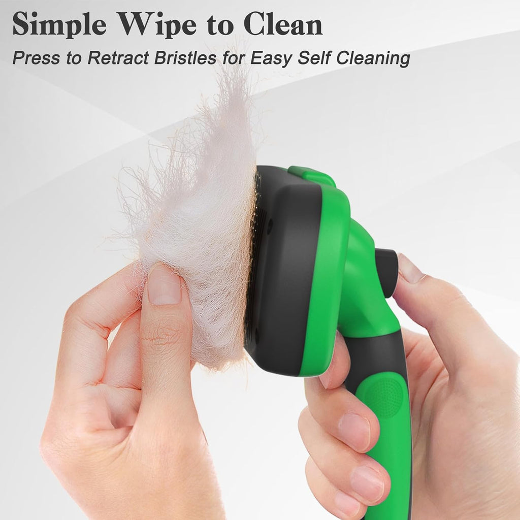 Self Cleaning Slicker Brush - Skin Friendly Deshedding Grooming Tool for Dogs & Cats, Suitable for Shedding & Haired Pets, with Pet Supplies Accessories, Green