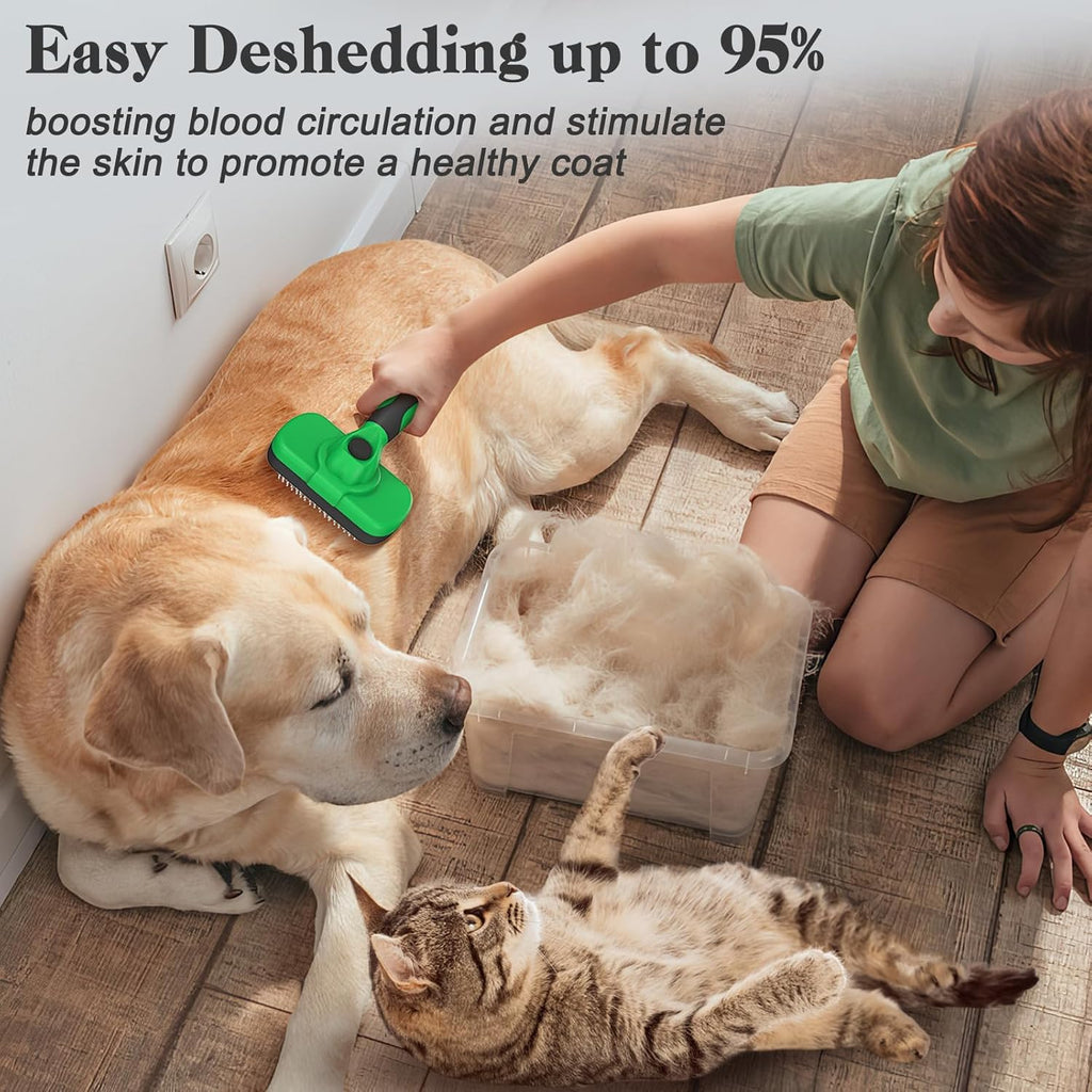 Self Cleaning Slicker Brush - Skin Friendly Deshedding Grooming Tool for Dogs & Cats, Suitable for Shedding & Haired Pets, with Pet Supplies Accessories, Green