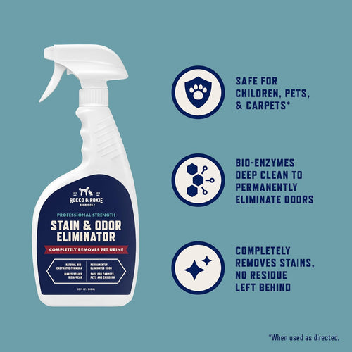 Stain & Strong Odor Eliminator, Enzyme Cleaner, Pet Odor Eliminator for Home - Carpet Stain Remover for Cats & Dog Pee - Urine Destroyer - Carpet Cleaner Spray Clear, 32 Fl Oz